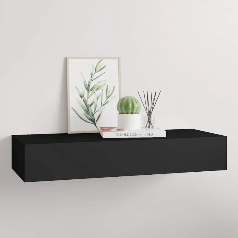 vidaXL væghylde med skuffe 60x23,5x10 cm MDF, sort