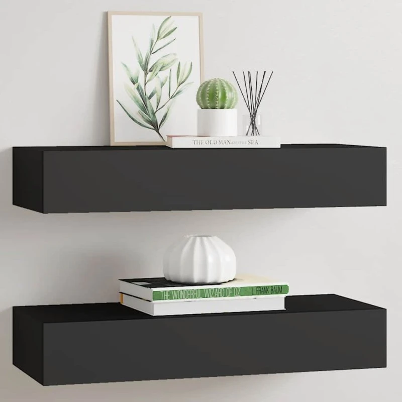 vidaXL væghylder med skuffer 2 stk. 60×23,5×10 cm, sort