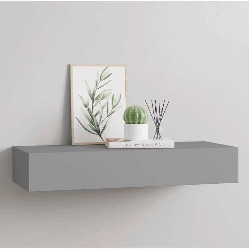 vidaXL væghylde med skuffe 60x23,5x10 cm MDF, grå