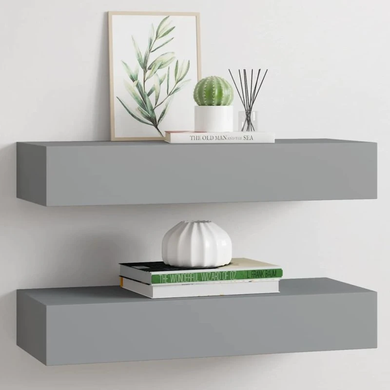 vidaXL væghylder med skuffer 2 stk. 60x23,5x10 cm MDF grå