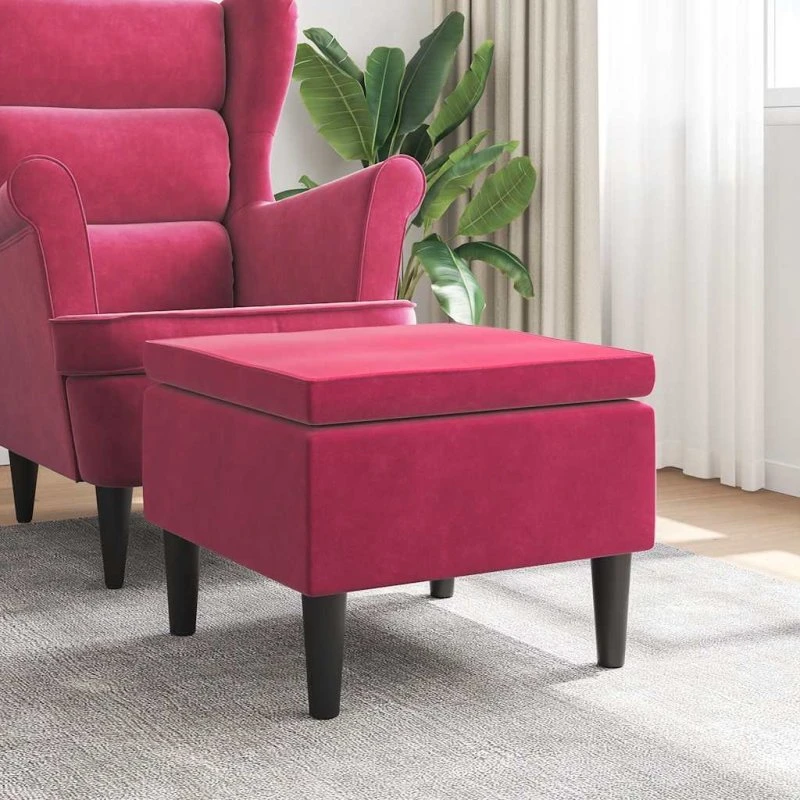 vidaXL skammel i fløjl med træben – vinrød