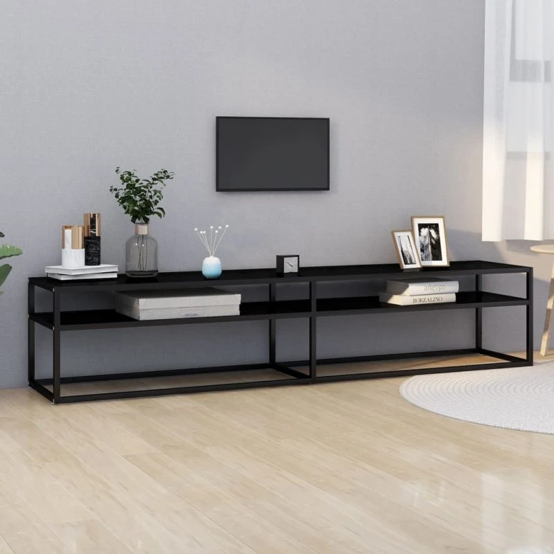 vidaXL TV-bord 200x40x40,5 cm hærdet glas, sort