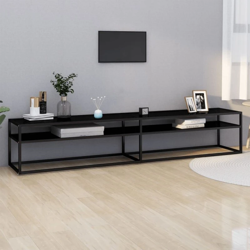 vidaXL TV-bord 220x40x40,5 cm hærdet glas sort