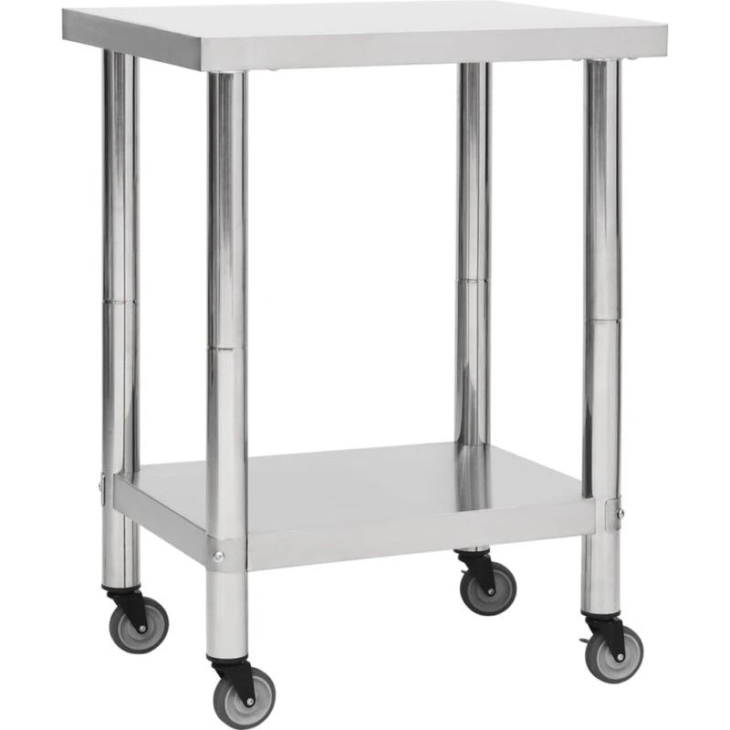 vidaXL arbejdsbord med hjul i rustfrit stål 80x45x85 cm