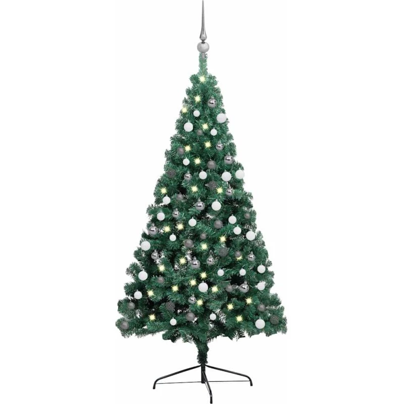 vidaXL kunstigt halvt juletræ 150 cm med lys & kugler - grøn