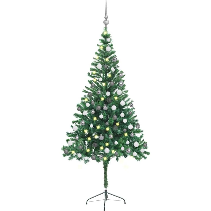 vidaXL kunstigt juletræ 180 cm med LED-lys & kuglesæt, 564 grene