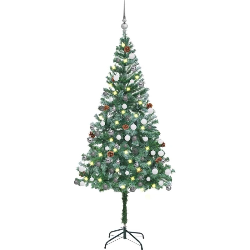 vidaXL juletræ 180 cm med lys, julekugler og sne