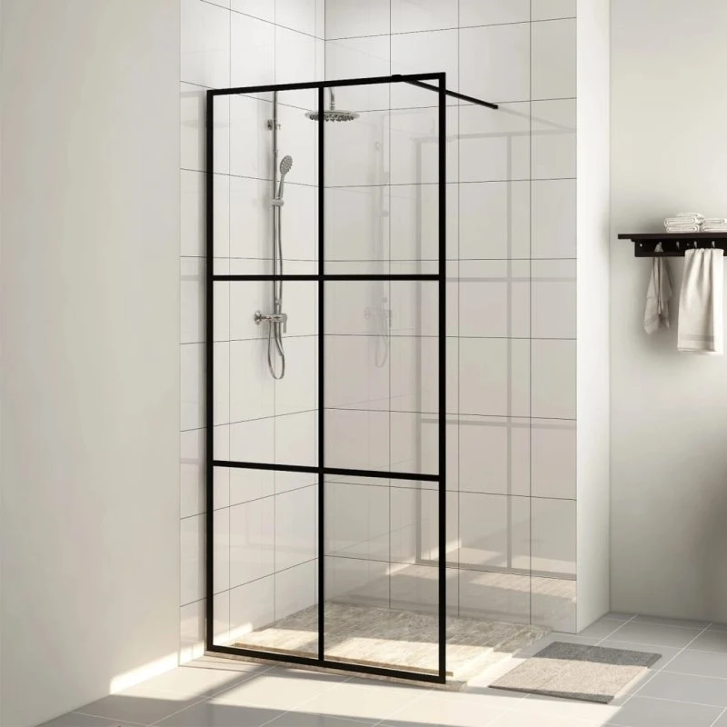 vidaXL brusevæg 90x195 cm klart sikkerhedsglas sort