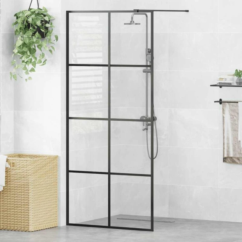 vidaXL brusevæg 90x195 cm klart sikkerhedsglas sort
