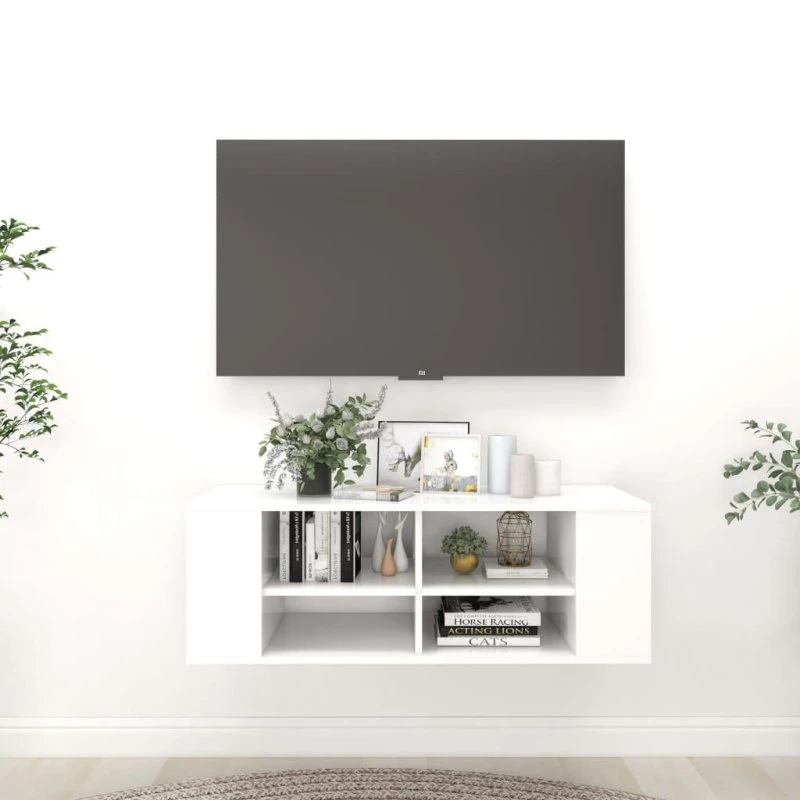 vidaXL væghængt tv-bord 102x35x35 cm konstrueret træ hvid