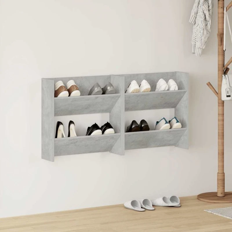 vidaXL væghængt skoskab 2 stk. 60x18x60 cm betongrå