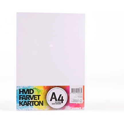 Farvet karton A4 220 g - hvid, 10 ark