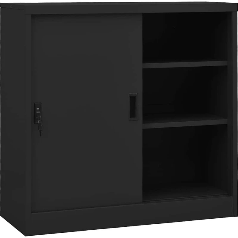 vidaXL kontorskab 90x40x90 cm i stål med skydedøre, antracit