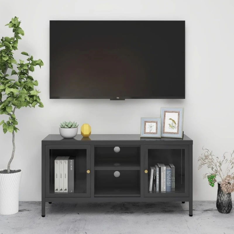 vidaXL TV-skab 105x35x52 cm i stål og glas, antracitgrå