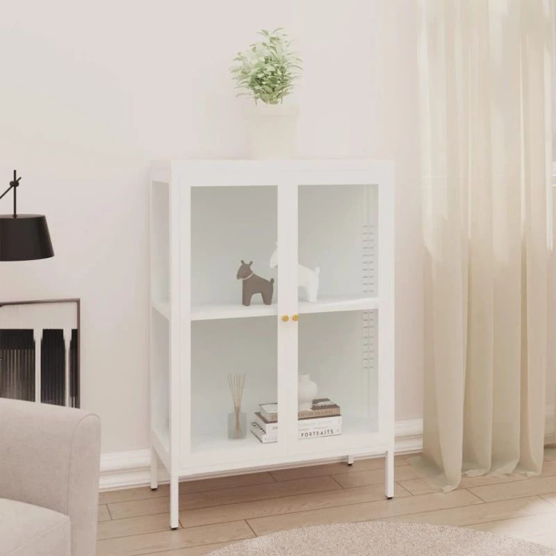 vidaXL skænk i stål og glas 75x35x105 cm hvid