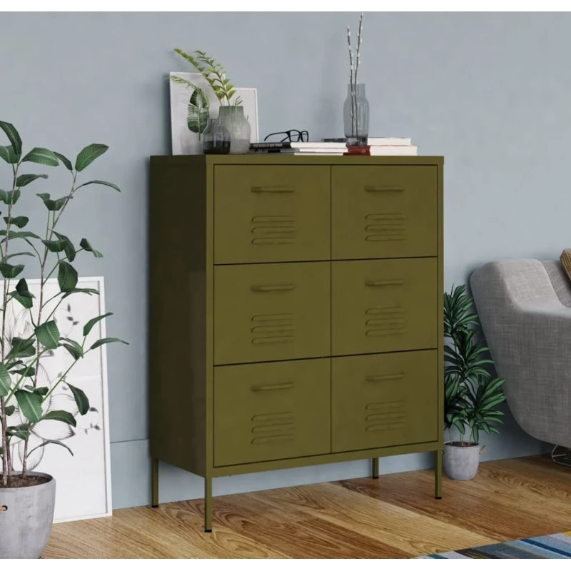 vidaXL kommode 80x35x101,5 cm stål olivengrøn