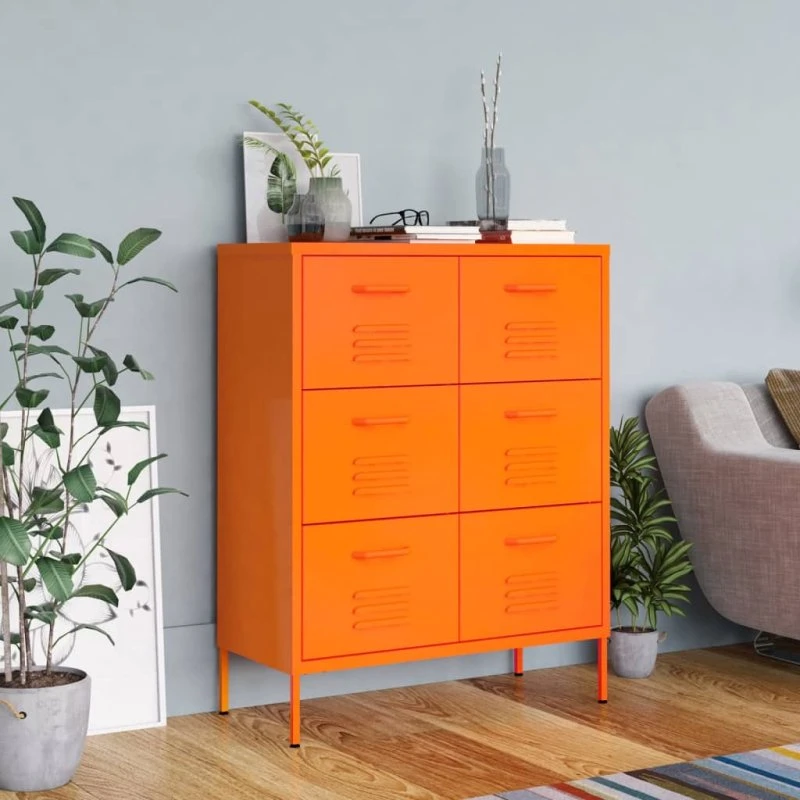 vidaXL kommode i stål 80x35x101,5 cm – orange, 6 skuffer