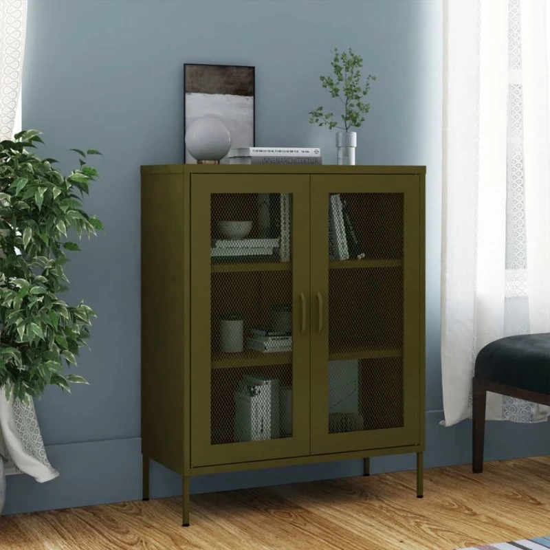 vidaXL opbevaringsskab i stål 80x35x101,5 cm - olivengrøn