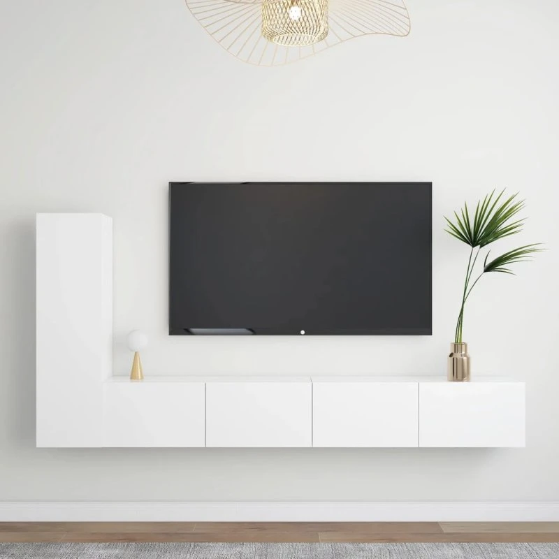 vidaXL TV-skabssæt 3 dele konstrueret træ 100 cm hvid