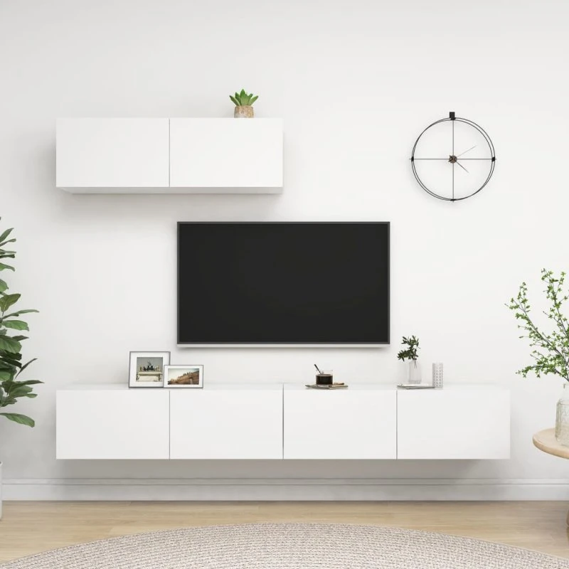 vidaXL væghængt tv-skabssæt 3 dele, hvid, 100x30x30 cm