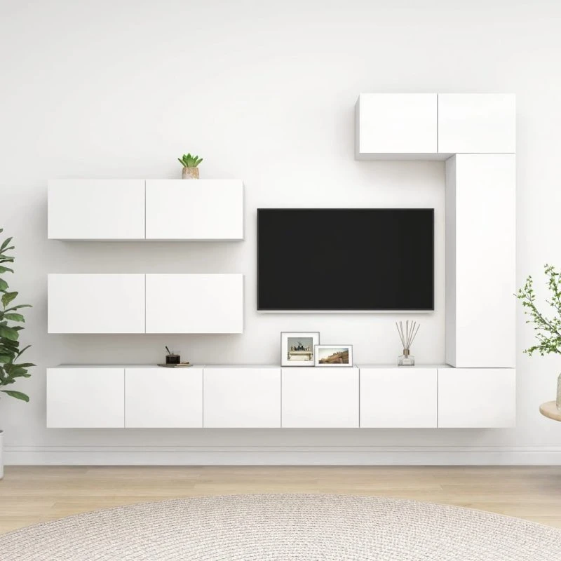 vidaXL TV-møbel 7 dele i hvidt konstrueret træ