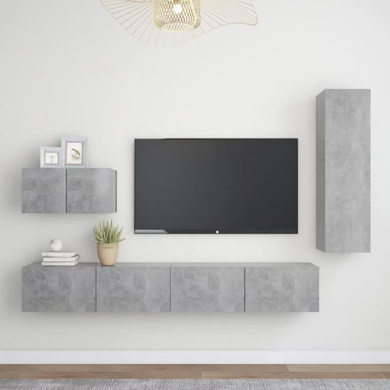 Tv-møbel 4 dele konstrueret træ, betongrå (110 cm)
