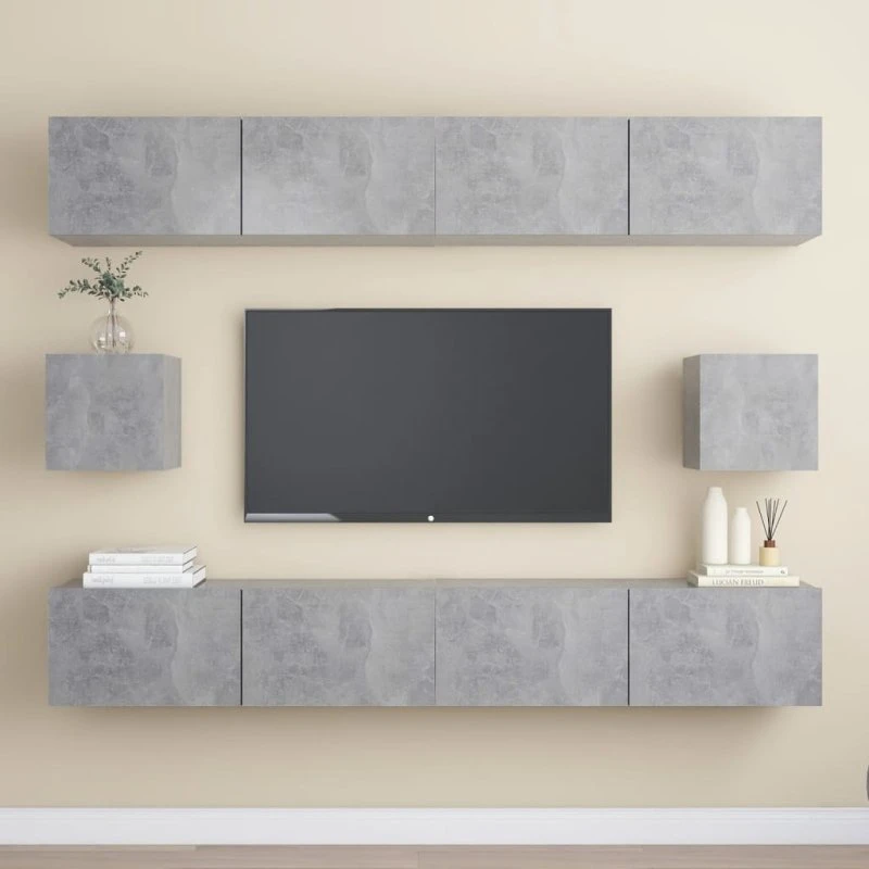vidaXL TV-møbel 6 dele konstrueret træ betongrå (100 cm)