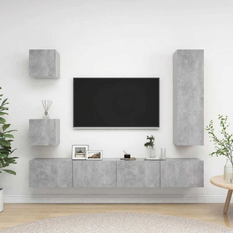 vidaXL tv-skabssæt 5 dele konstrueret træ, betongrå 110 cm