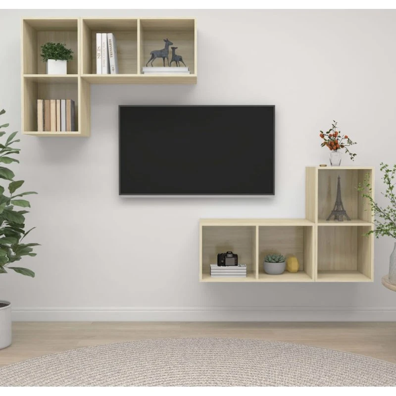 vidaXL vægmonterede TV-skabe 4 stk. Sonoma-eg 37x37x72 cm