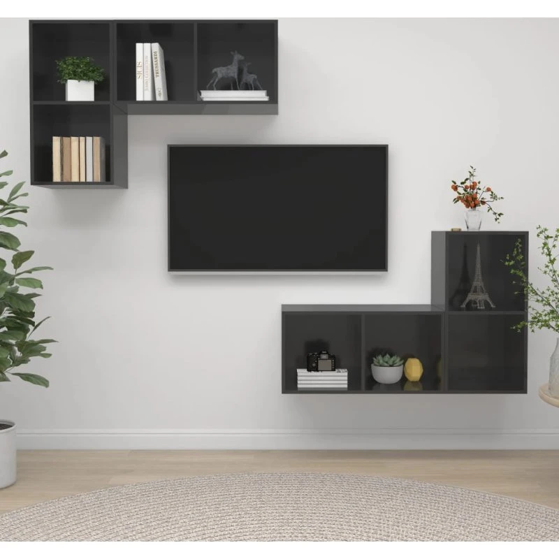 vidaXL væghængte TV-skabe 4 stk. grå højglans (37x37x72 cm)