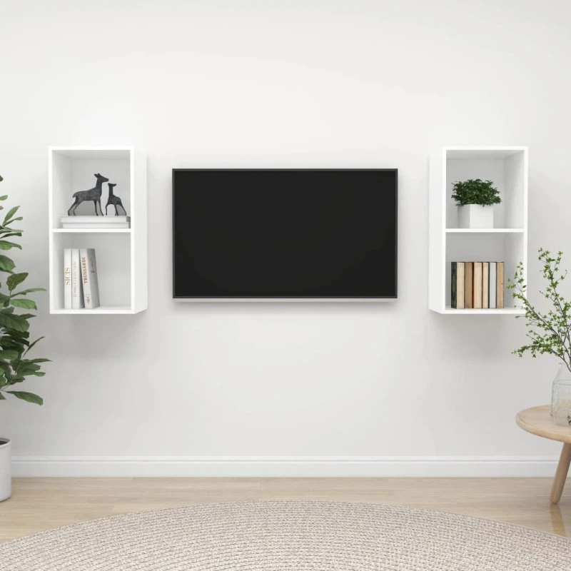 vidaXL vægmonterede TV-skabe 2 stk. hvid (konstrueret træ)