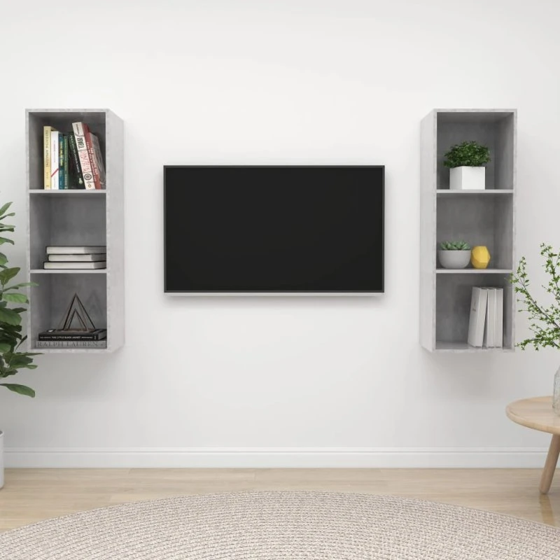vidaXL vægmonterede tv-skabe 2 stk. konstrueret træ, betongrå