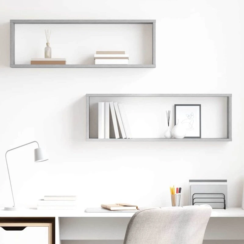 vidaXL væghylder 2 stk. 80x15x26,5 cm konstrueret træ betongrå