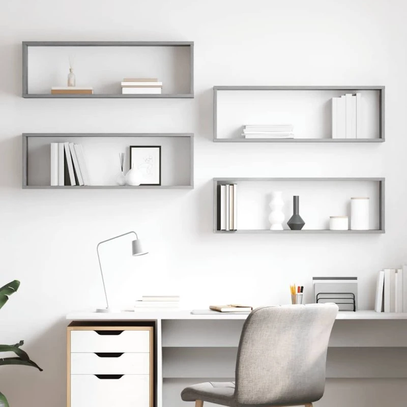 vidaXL væghylder kube 4 stk. 80x15x26,5 cm betongrå