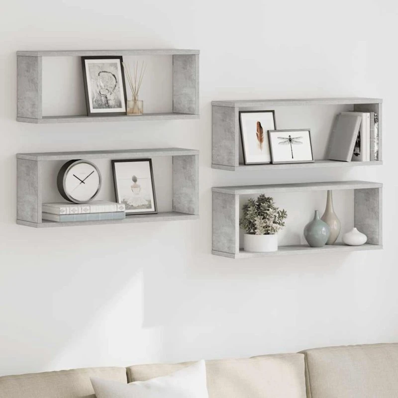 vidaXL væghylder 4 stk. kube 60x15x23 cm betongrå
