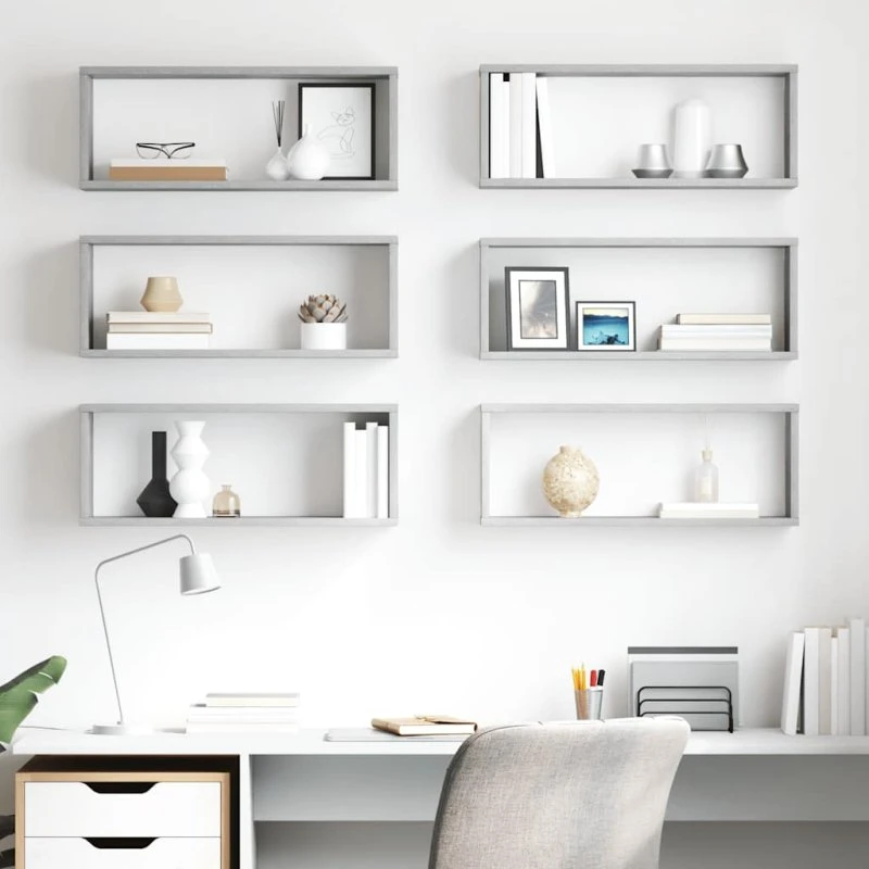 vidaXL væghylder 6 stk. kube 60x15x23 cm, betongrå