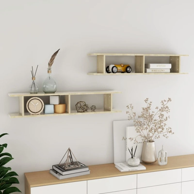 vidaXL væghylder 2 stk. 105x18x20 cm konstrueret træ Sonoma-eg