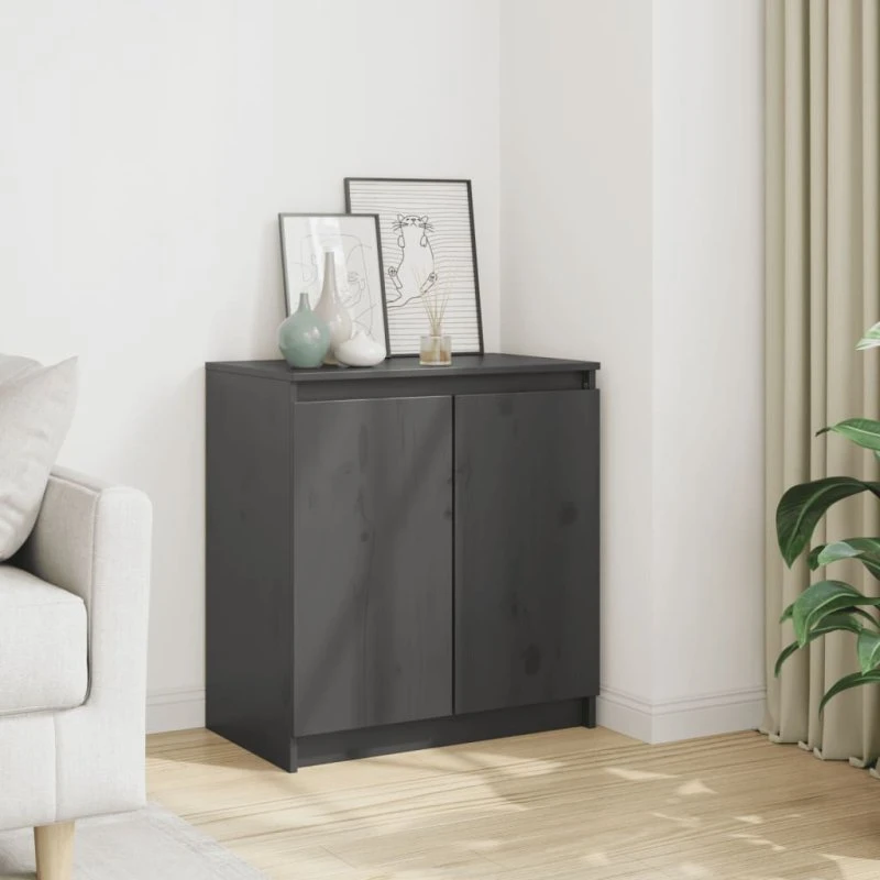 vidaXL skab 60x36x65 cm massivt fyrretræ, grå