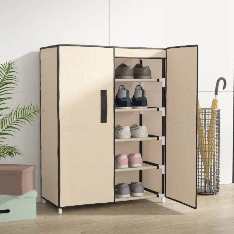 vidaXL skoskab 60x28x90 cm stof creme - 5 hylder