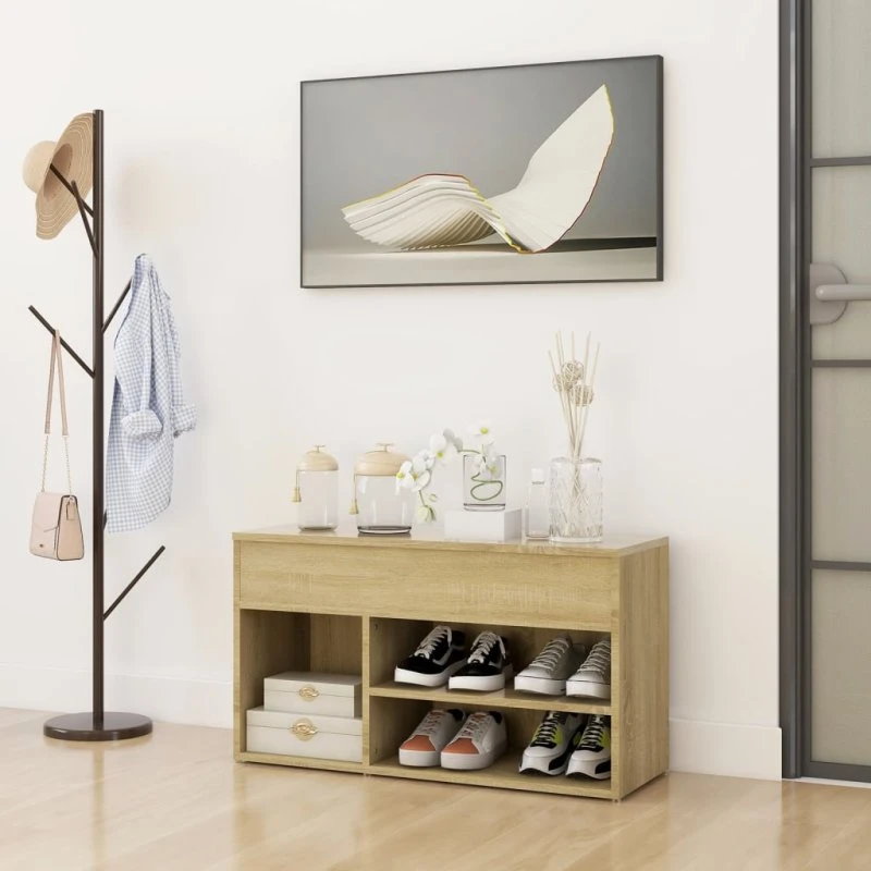 vidaXL Skobænk 80x30x45 cm konstrueret træ - Sonoma-eg