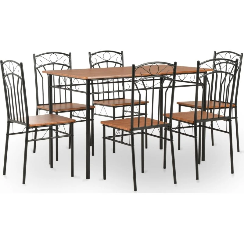 vidaXL spisebordssæt 7 dele MDF og stål, brun