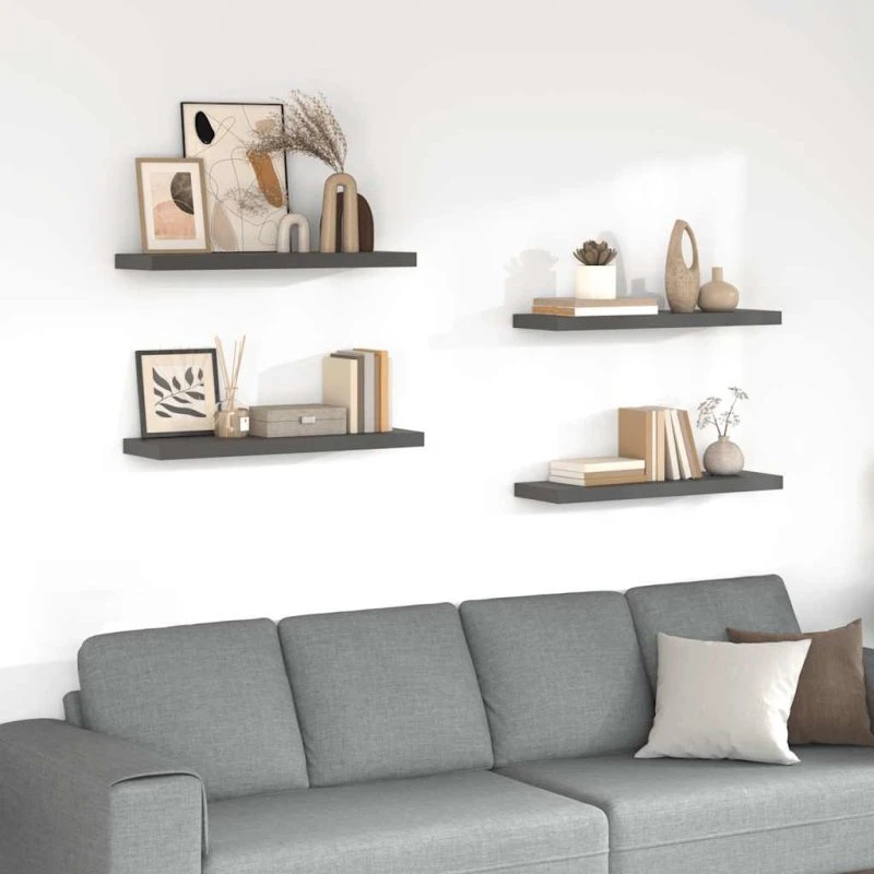 vidaXL væghylder 4 stk. 80x23,5x3,8 cm MDF grå højglans