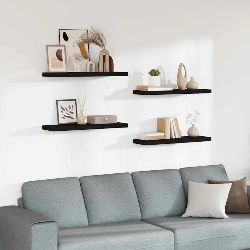 vidaXL væghylder 4 stk. 80x23,5x3,8 cm MDF sort