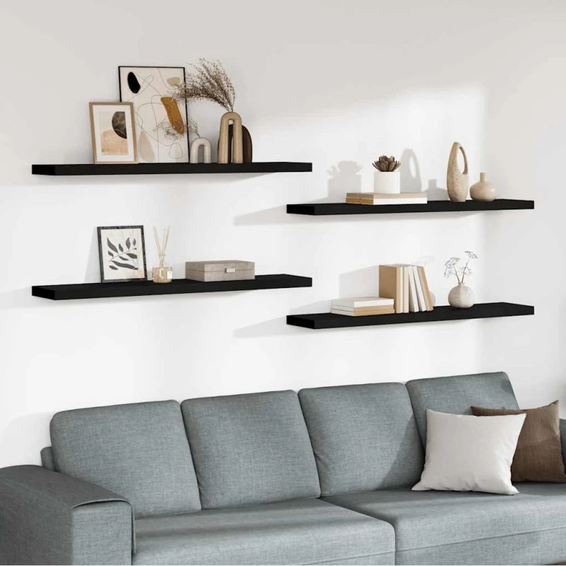 vidaXL væghylder 4 stk. 120x23,5x3,8 cm MDF sort
