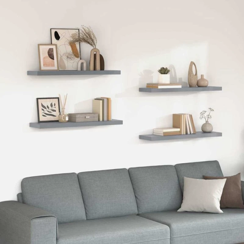 vidaXL svævehylder 4 stk. 90x23,5x3,8 cm MDF grå