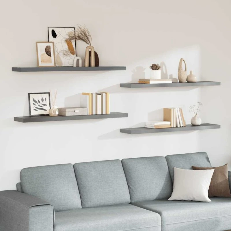 vidaXL væghylder 4 stk. 120x23,5x3,8 cm MDF grå