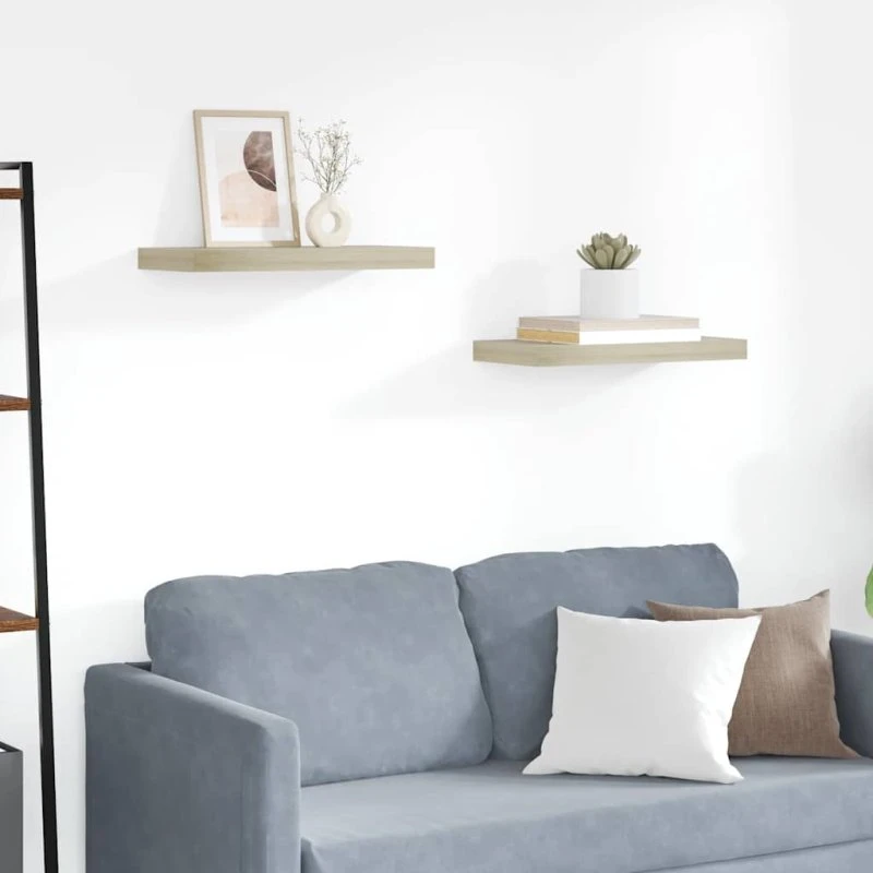 vidaXL væghylder 2 stk. 50x23x3,8 cm MDF egetræsfarve