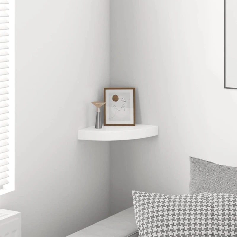 vidaXL svævende hjørnehylde MDF højglans hvid 25x25x3,8 cm