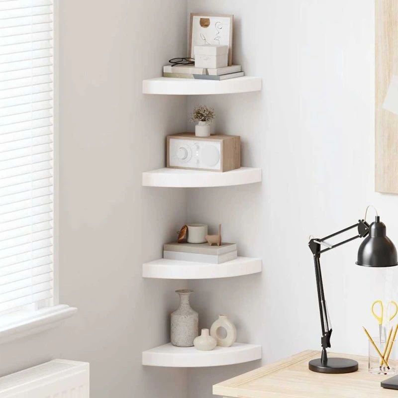 vidaXL svævende hjørnehylder 4 stk. 25x25x3,8 cm hvid højglans
