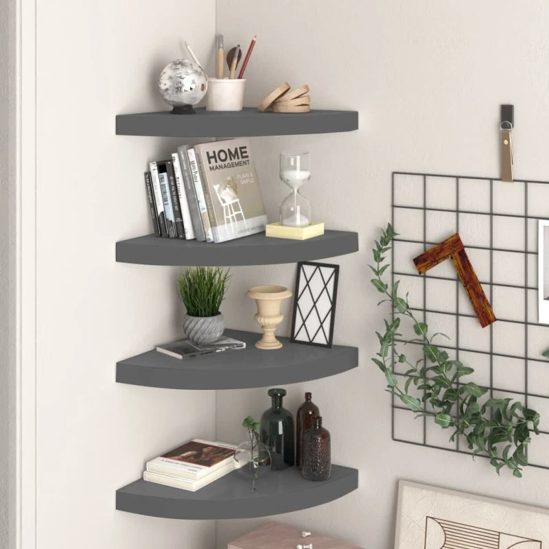 vidaXL hjørnehylder 4 stk 35x35x3,8 cm MDF grå højglans